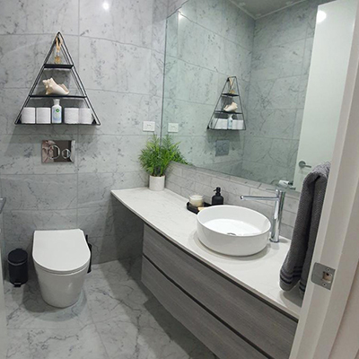Full bathroom renovation with Grey Marble Tiles